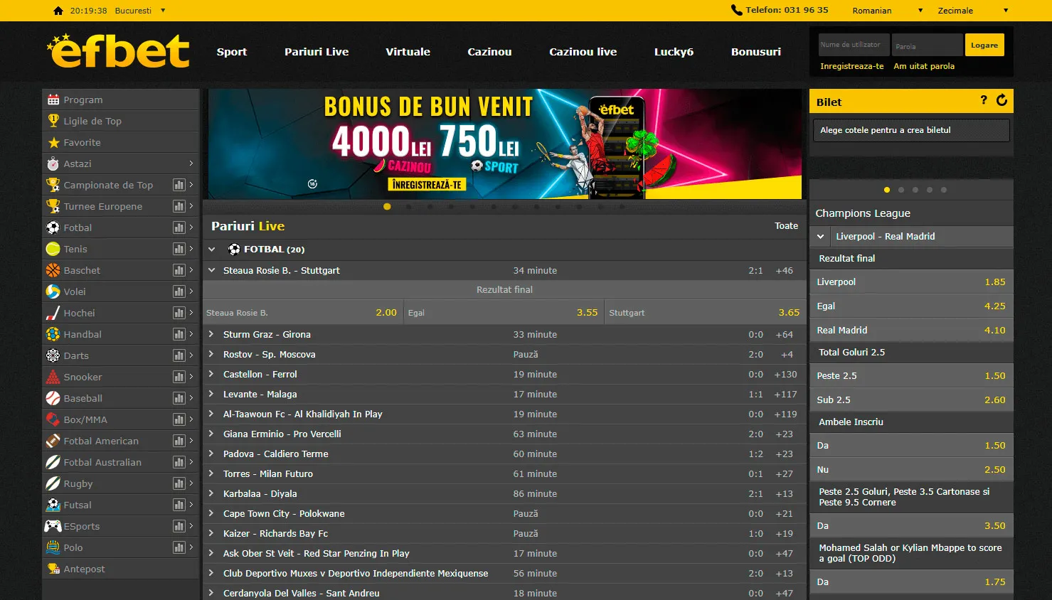 Lista cazinouri online Efbet Casino